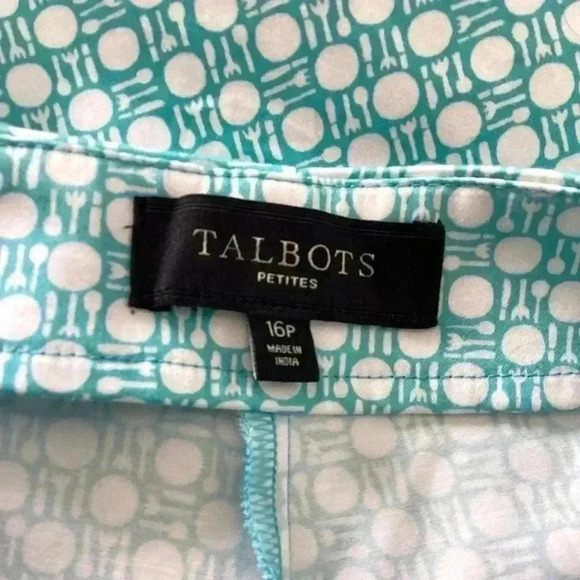 Talbots Perfect Crop Turquoise Geometric print 98% Cotton Pants Size 16 - Picture 5 of 12
